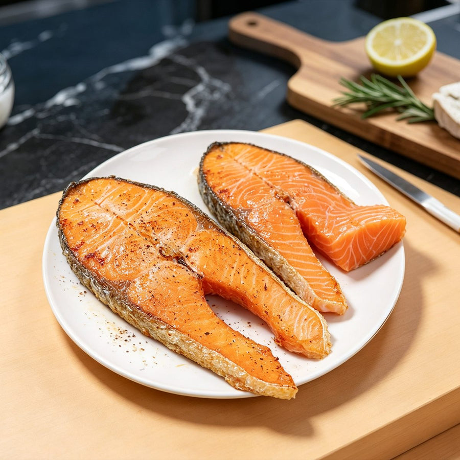 Crisp-skin salmon steaks