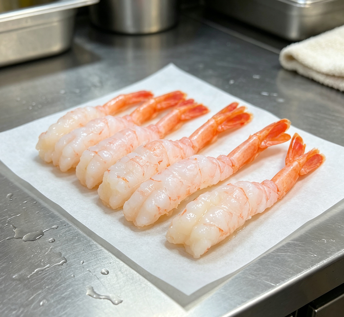 Fresh sweet shrimp prepared for sushi