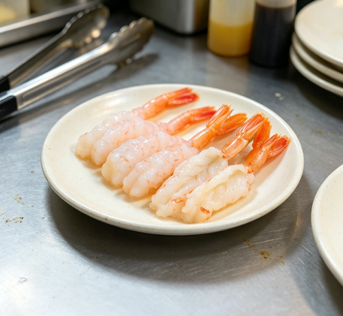 Fresh sweet shrimp prepared for sushi
