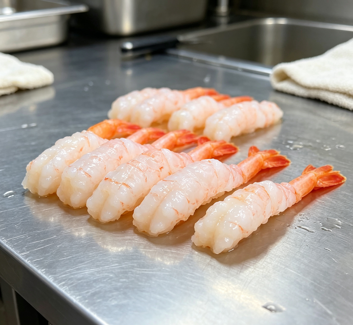 Fresh sweet shrimp prepared for sushi