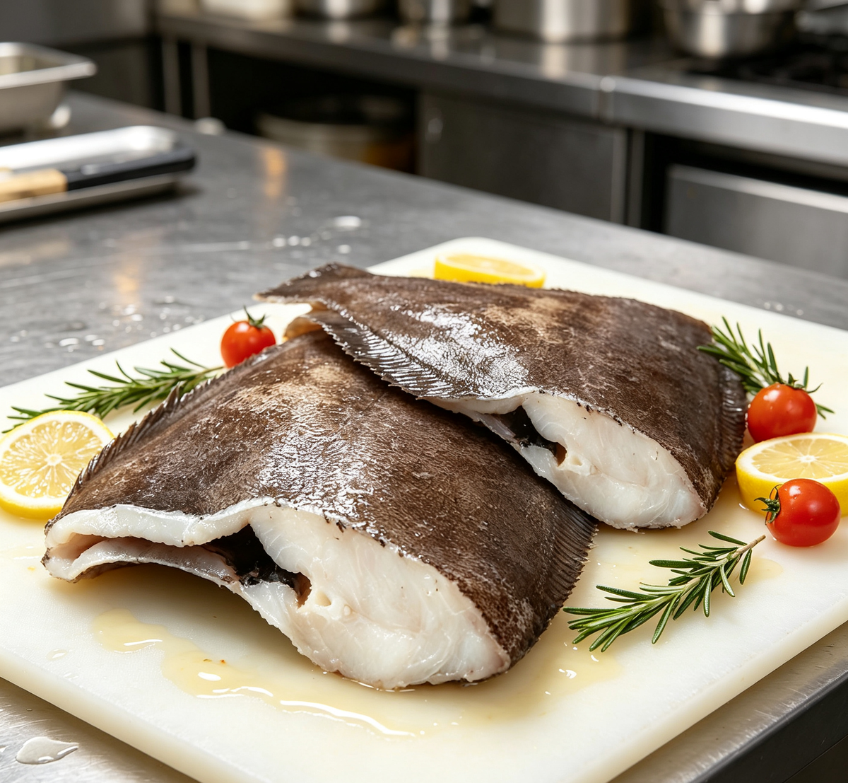 Golden pan-fried flounder fillets with lemon and herbs