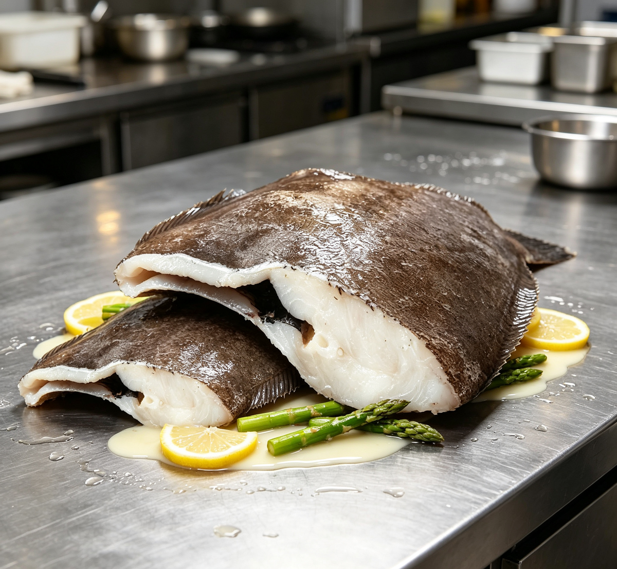 Golden pan-fried flounder fillets with lemon and herbs