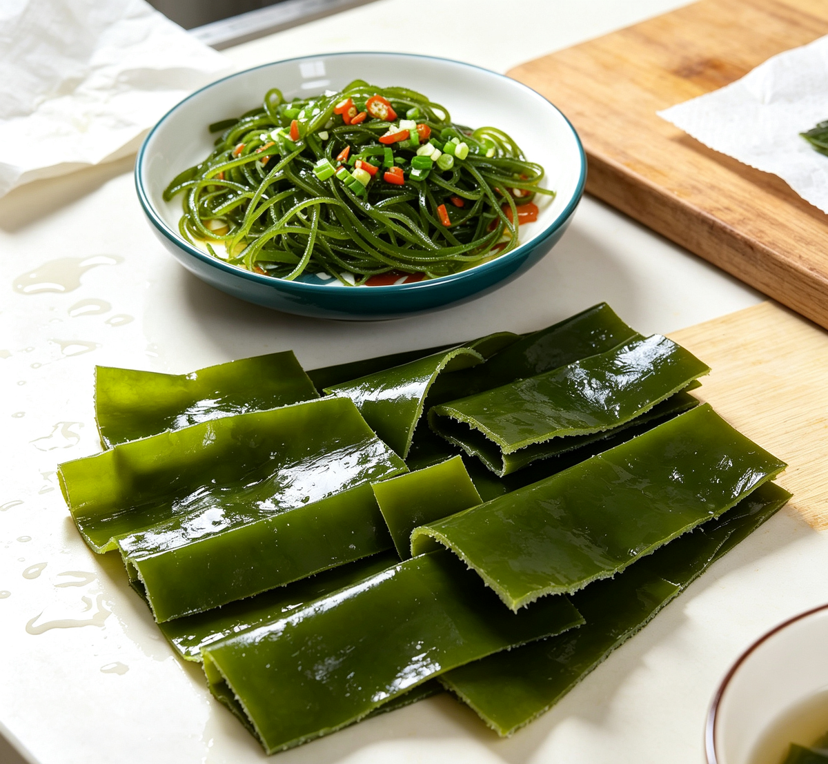 Green seaweed salad with chilli and sesame