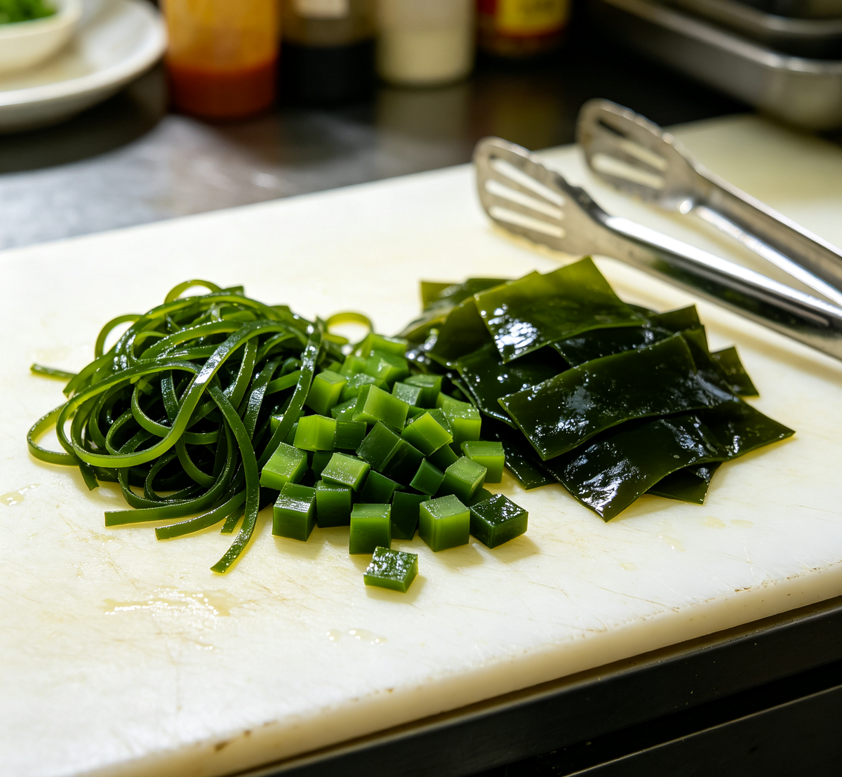 Green seaweed salad with chilli and sesame